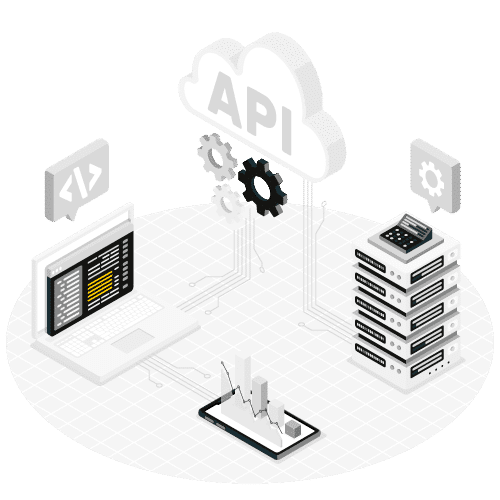 "API" Vektorgrafik mit Computer und Servern